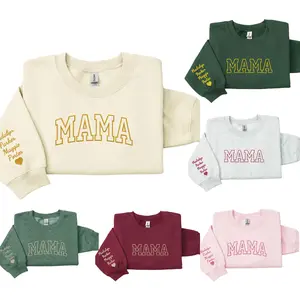 Custom Varsity Mama Sweatshirt with EST Year and Kids Names Sleeve – Gift for Mom Mothers Day New Mom Christmas