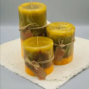 Handmade set/3 Pillar candles Gingerbread Essence. 3"x 6,4,3" Multicolor.