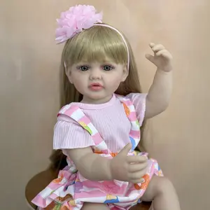 GUESSBELLY 55Cm 22inch Reborn Baby Full Body Soft Vinyl Newborn Bebe Girl With Blonde Long Hair Princess Toddler Toy Lovely Christmas Gift