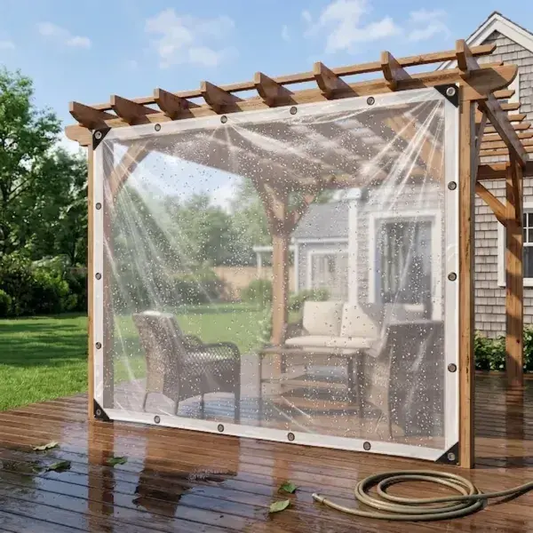 Heavy-Duty Weatherproof Transparent Rain Cloth, 10×13 ft, Thickened Edge with Anti-Tear Fixation Rings, Suitable for Garden Greenhouse Covering Membranes Clear Waterproof Tarp dustproof protection Clear Plastic Greenhouse Tarp