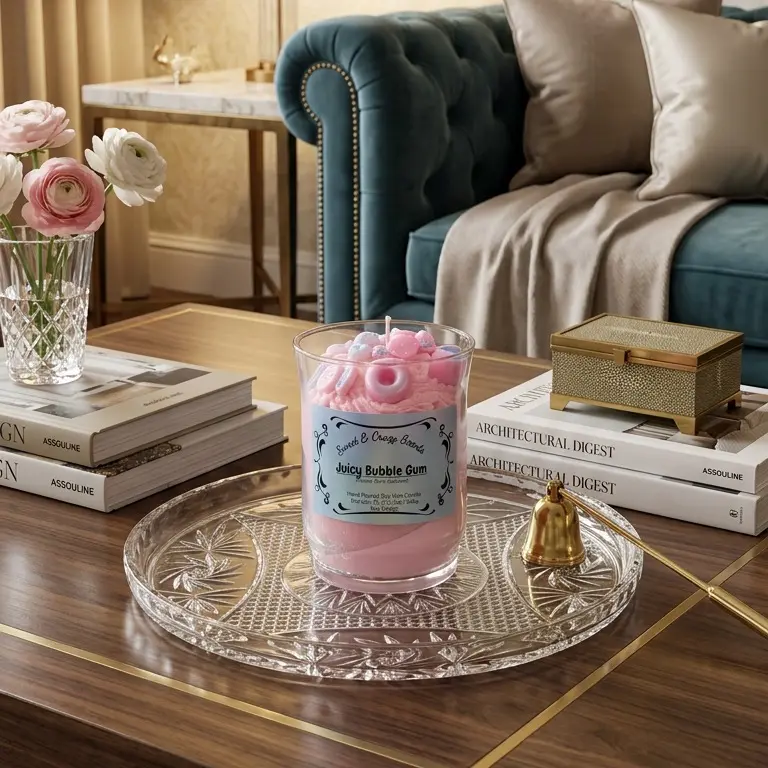 15oz Hand-Poured Juicy Bubble Gum Soy Candle - Sweet Candy Scent Aroma, Fruity Nostalgic Home Decor Fragrance for Home Supplies
