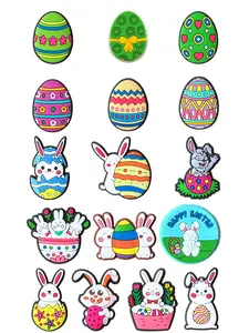 Easter Egg Bunny Shoe Charms Decor Pendant Set, Cute Cartoon Footwear Accessories, Classic Loafer Wrist Wear, Party Gift, in Stock