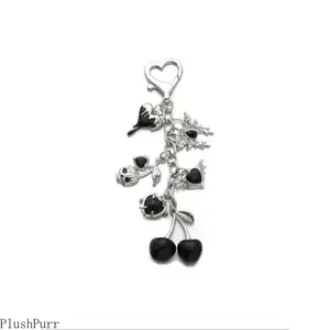 2026 New Launch Y2K Trendy Cherry Heart Wing Keychain Rhinestone Inlaid Butterfly Alloy Key Ring Beautiful Gift Charming Design High-Quality Material Unique Theme All-Season Accessory