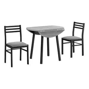 【GOOGREAT】Dining Table Set, 3pcs Set, Small, 35" Drop Leaf, Kitchen, Black Metal, Grey Laminate, Contemporary, Modern