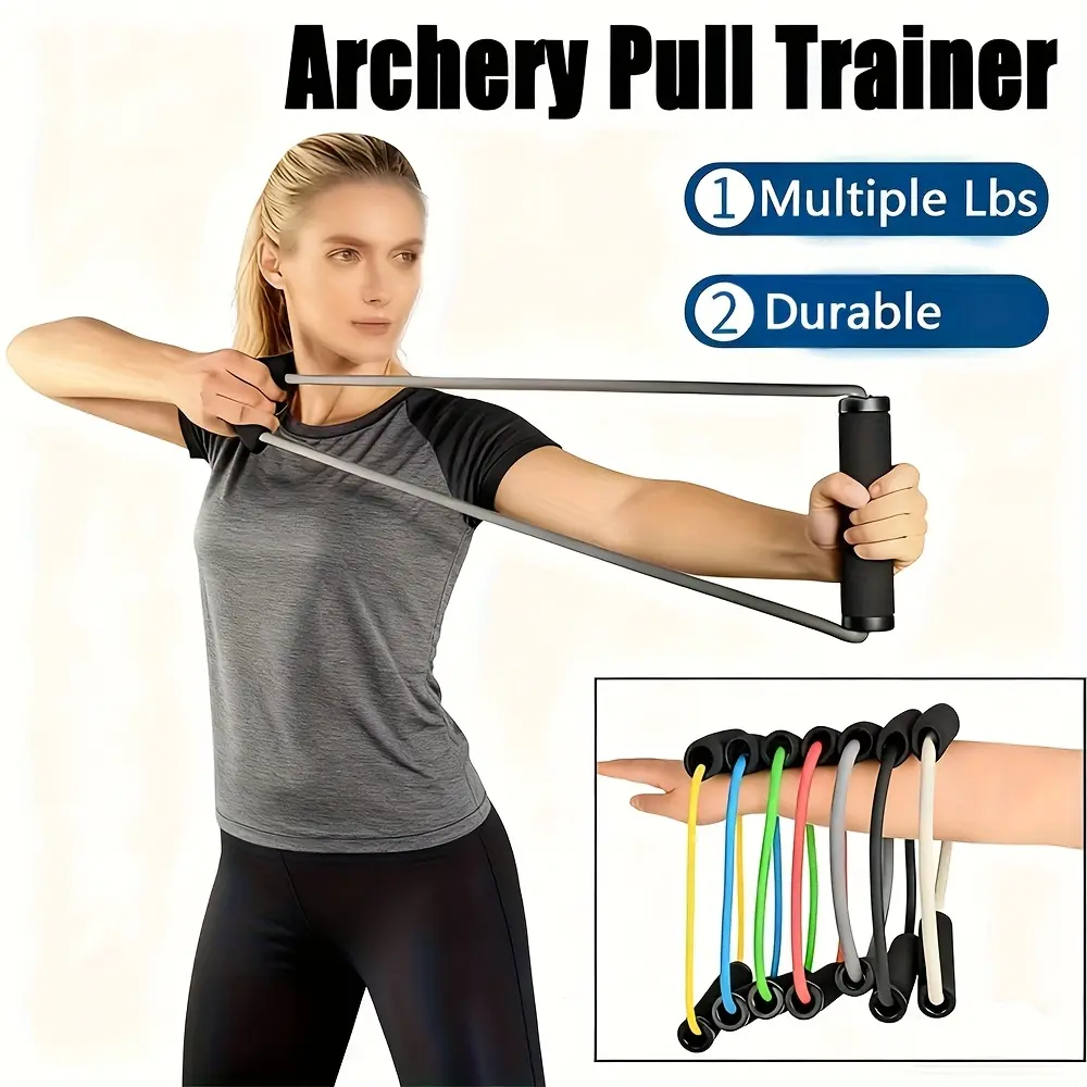 Portable Bow and Arrow Rally Trainer with Elastic Strap - Sport Resistance Training Equipment for Home, Gym and Outdoor Use - Safety Grip, Durable Rubber Construction