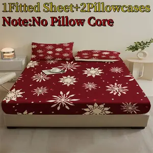 Valentine's Day Digital Printed Bed Sheet Set of Three, King and Queen Size, Soft and Comfortable Bed Head Cover, Snowflake Pattern, Romantic Valentine's Day Gift, Suitable for Bedroom and Guest Room Comfortable Bedding (1 Bed Sheet + 2 Pillowcases)