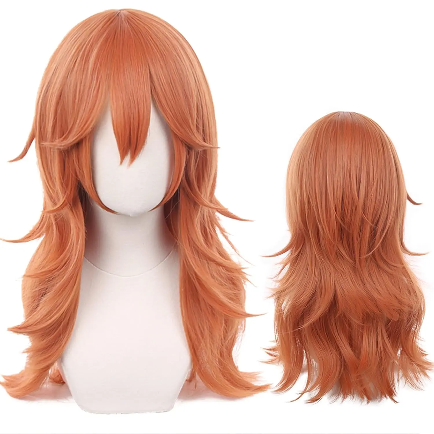 Anime Light Orange Wig With Bangs Women Long Straight Hair Down COS Angel/Devil Cosplay Wigs Halloween Costume Party AdultHair Wig