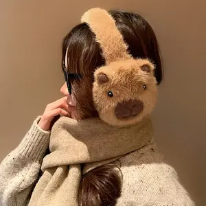 1pc Cute Capybara Ear Muffs Ear Snood for & - Plush, Capybara-Shaped Ears with Fluffy Tail-Like Braids-Like Hair-like Trim, Warm Winter Ear Protection (Hand Wash Only) - Animal-Themed Costume Accessory & Christmas