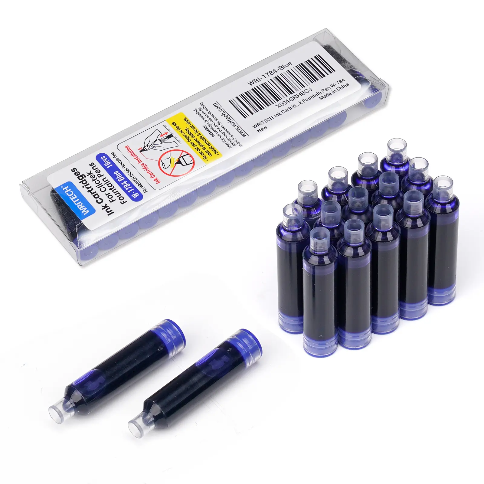 WRITECH Blue Ink Cartridge Set: 16 Ink Cartridges Clictek Fountain Pens WRITECH Blue Ink Cartridge Set: 16 Ink Cartridges Clictek Fountain Pens