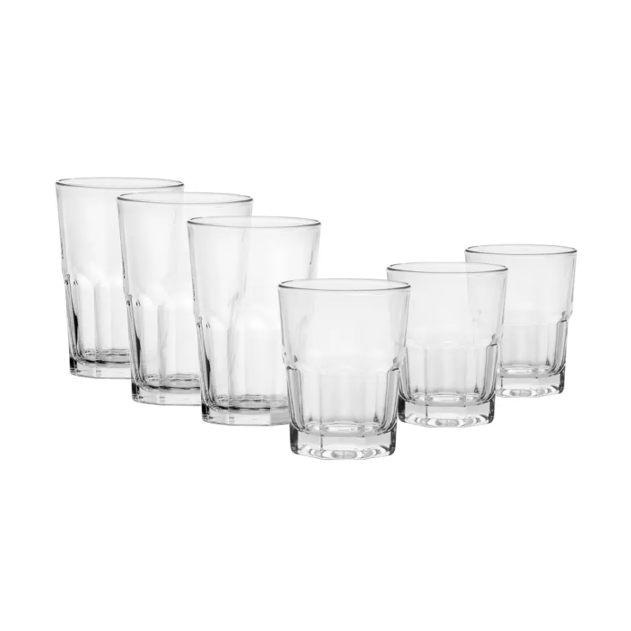 12-piece clear glass drinkware set for water juice and cold beverages