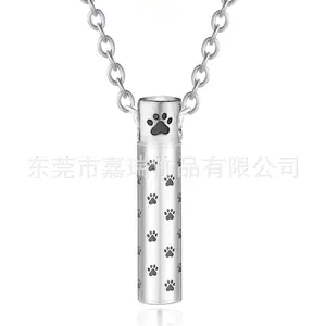 Cylindrical Dog Claw Pendant Pet Ashes Memorial Box Necklace Stainless Steel perfume Bottle Necklace