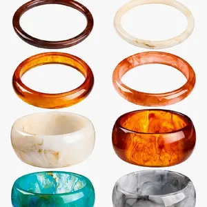 8 Pcs Colorful Acrylic Resin Chunky Bangle Bracelets for Women Punk Geometric Wristband Jewelry, Fit Wrist 6-8 Inch