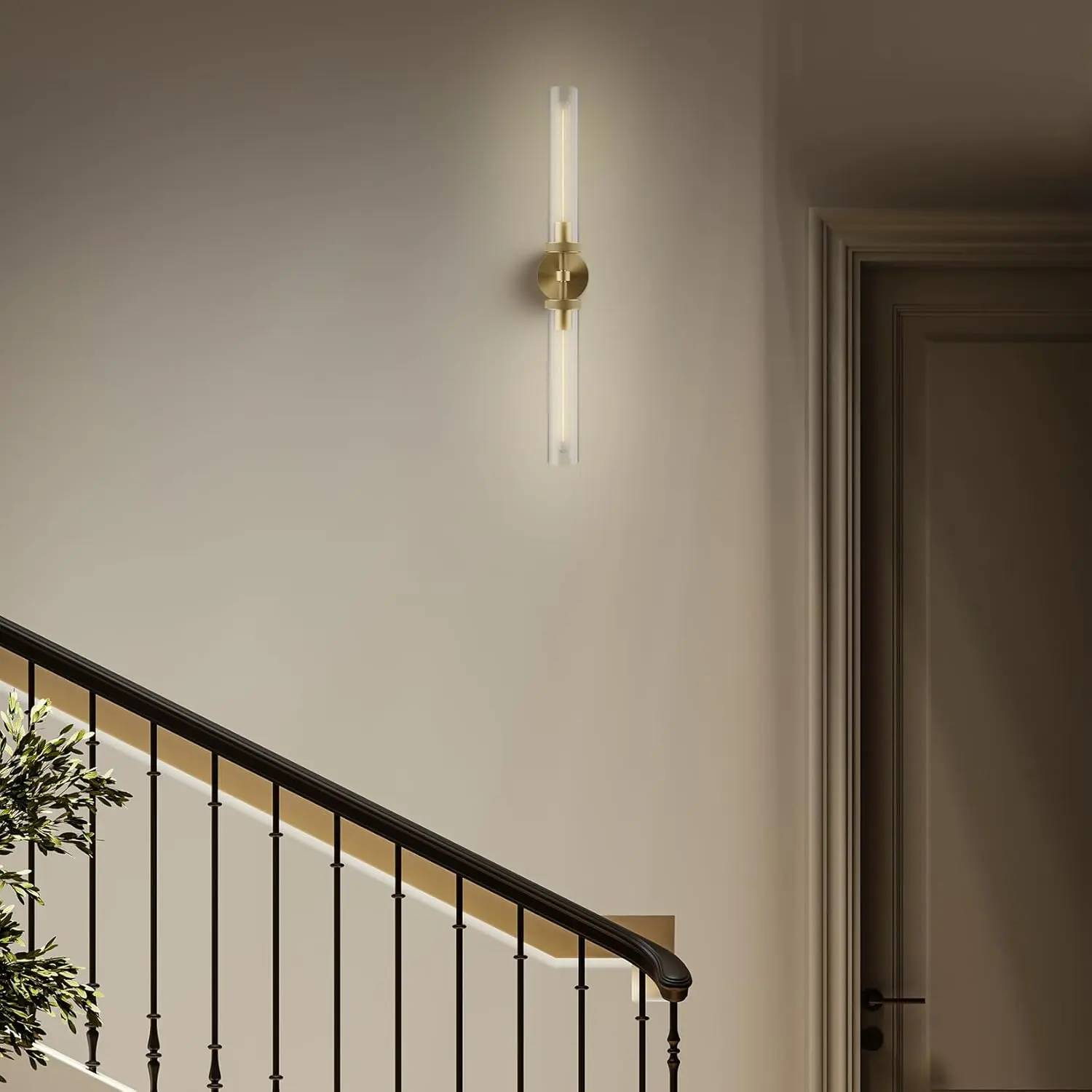 Wall Sconces, 30in Black 2-Light Double Glass Sconces Wall Lighting, Bathroom Knurled Vanity Light Sconces, Wall Lights for Living Room Bedroom（Including Bulb）