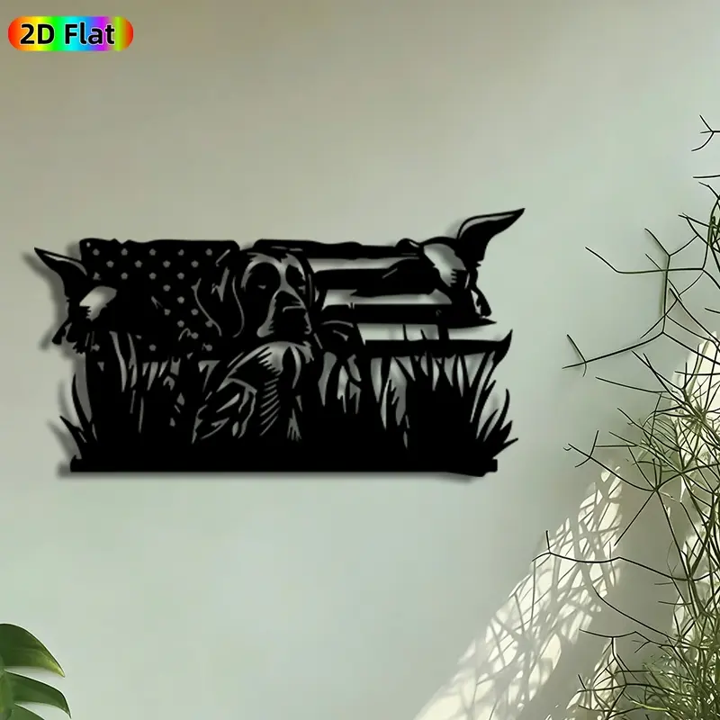 1pc Hunting Dog & American Flag Metal Wall Art, Artistic, Patriotic Hunting Scene Statue Mural, Craftsmanship, Iron Craft, Perfect for Fourth of July, Fathers Day, Lodge Patio Wall & Man Cave Decor, Ideal Gift for Hunting Enthusiasts