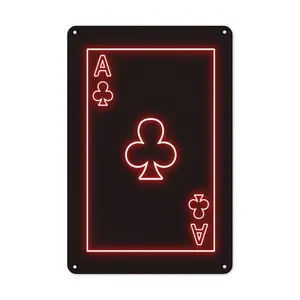 [1pc Neon Poker Card Wall Art] 1pc Ace Of Clubs Neon Poker Card Wall Art, Frameless Metal Sign, Weather-Resistant, 8x12 Inches, For Game Room, Bar, Man Cave Decor 55QQ