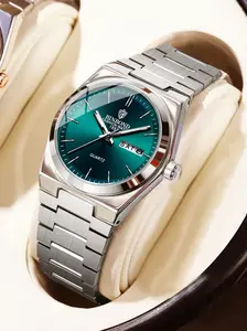 1pc Women's Watches, Casual Trendy Wristwatch, Analog Quartz Watch, anti-rust Stainless Steel Strap 50M Waterproof English Week Calendar Function Luminous Hands Pink Gift Thin bracelet Japan imports Quartz Movement Built-in Battery