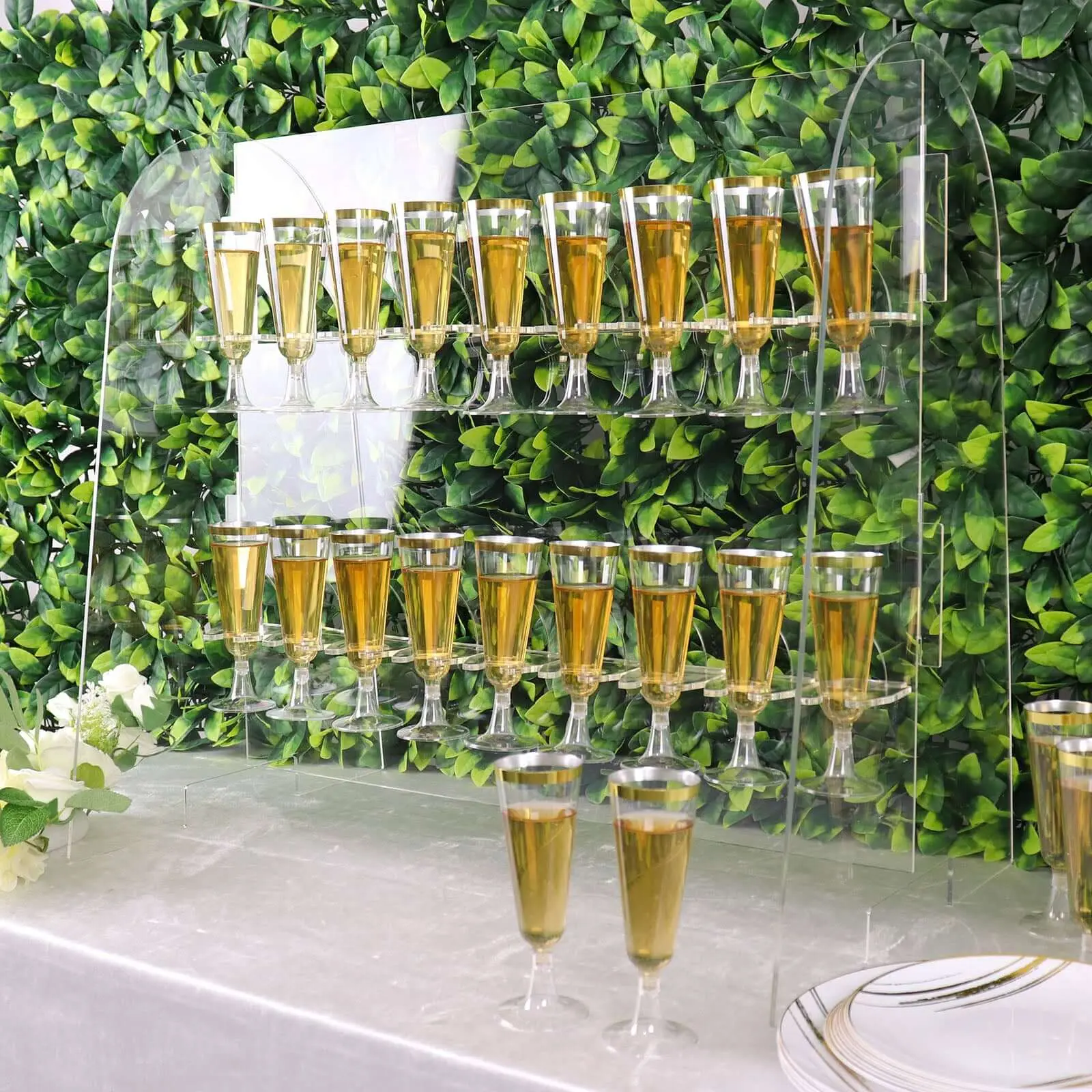 25" 2-Tier Acrylic Champagne Glass Holder Display Stand - Tabletop Wine Rack, Flat Pack Easy to Put Together for Birthday Parties & Other Events, Dismantled for Storage, Utensils, Weddings