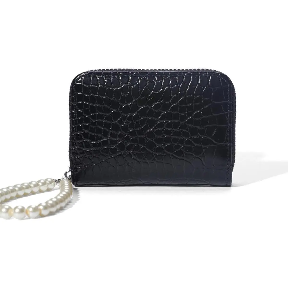 Zipper Wallet Women Luxurious Simplicity Credit Card Wallet Business Card Holder Compact Size KeyChain Wallet with Detachable Pearl Bracelet