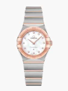 Omega Constellation Series Perle Disc Rose Gold Diamond-Engraved Letters Quartz Movement 24mm