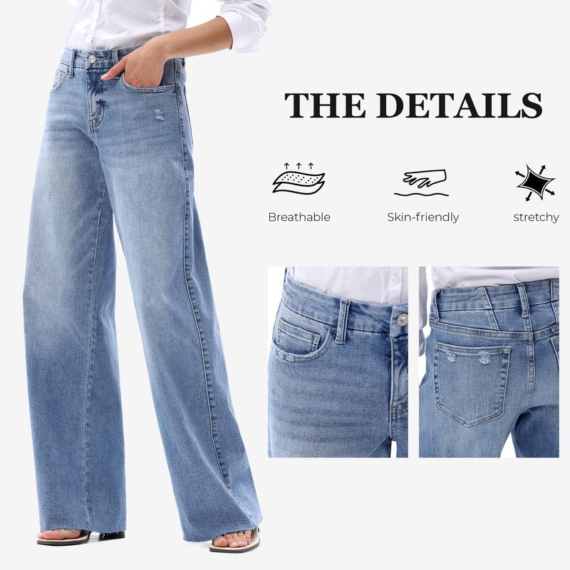 ONESO Mid-Waisted High Stretchy BBL Wide Leg Baggy All Season Jeans Tummy Control Holiday Party Distressed Denim Pants Woman Bottom Comfortable Denim Jeans OSW8019 Plus Size Regular Size #Jumpstartsale