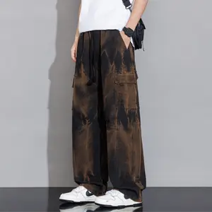 Vintage distressed multi-pocket cargo pants, men’s spring/autumn loose straight-leg casual trousers, summer quick-dry stretch loose cooling casual pants