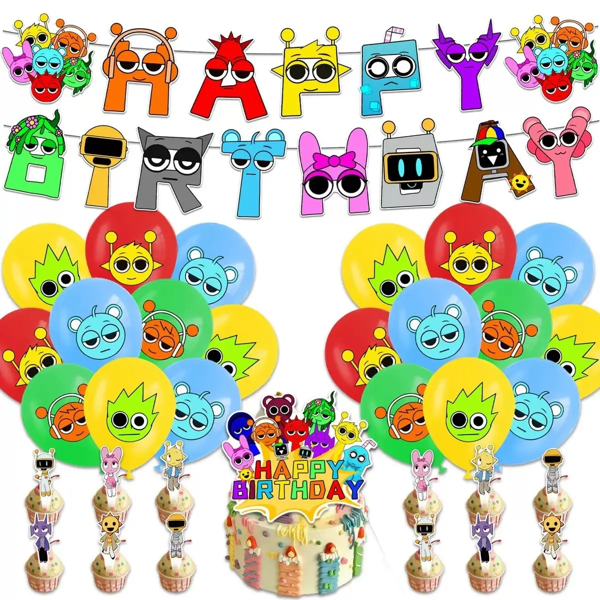 Cartoon Capybara Patterned Decoration Rhythm Box Style A Set - Multiple Items Festive Party Home Supplies with Balloons, Cake Toppers, Banner Flags, Ideal for Children's Birthday Gifting