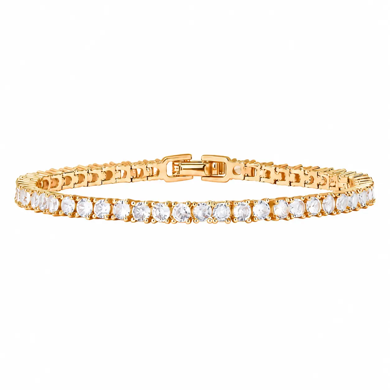 18K Gold Plated 3mm Cubic Zirconia Classic Tennis Bracelet - Hypoallergenic Gold Bracelets for Women - Size 7.5 Inch - Simulated Diamond Tennis Bracelets | 14K Gold Plated 3mm Cubic Zirconia Honeycomb Tennis Bracelet - Gold Bracelet for Women