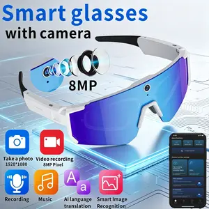 New outdoor cycling glasses, 8MP high-definition camera, capable of taking photos and recording videos, supporting over 100 language translations, intelligent image recognition, listening to music, phone calls, and outdoor sports smart glasses.