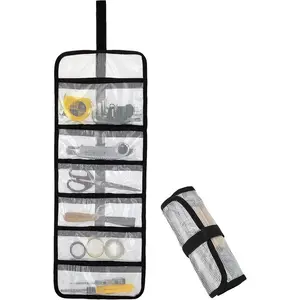 Small Roll Up Storage Bag, 6 Pockets Roll Up Tool Kit, Suitable for Mechanics, Kitchen Storage, Art Sketching, Travelling, Potter's Tools, Office Objects, etc., Transparent and Visible, Space-Saving