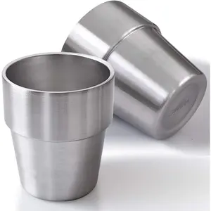 Stainless Steel Cups, 10 Oz Metal Cups, Double Wall Drinking Tumblers for BBQ//Office/Party/Driving - Set of 2 packs
