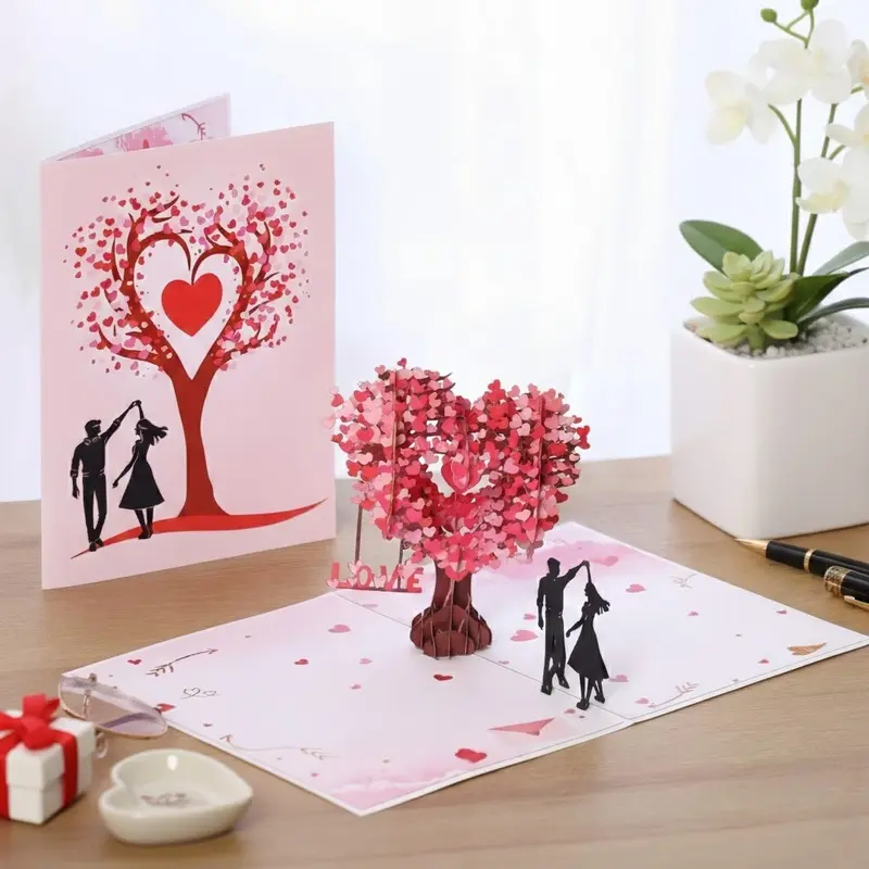 Romantic 3D Pop Up Card Heart Tree Design. Creative Valentine's Day Gift for Her Him. Laser Cut Greeting Cards with Envelope. Anniversary Wedding Birthday Souvenir. Handmade Paper Craft Love Confession. Best Surprise Present for Wife Husband.