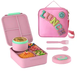 Children Lunch Box Bento Lunch Box with 8oz Soup Thermo, Lunch Food Containers with 4 Compartment, Insulated Hot Food Jar for School Travel, Gift, Kitchen Accessories