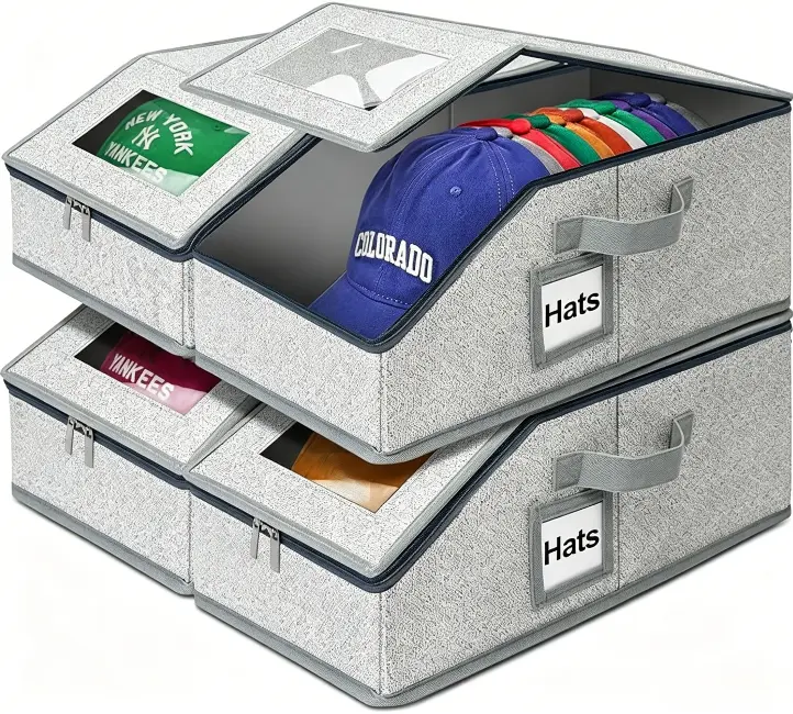 hat organizer, clear hat storage box, cap organizer for closet, Large Stackable Hat Storage Boxes for Baseball Caps, Classic Style, Hat Organizer Rack, Wardrobe Organizer, mens gifts, hats Display Container