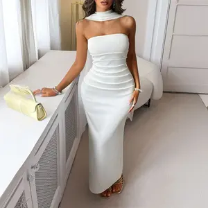 2026 Elegant Strappy Solid Color Hip Skirt Dress