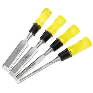 4Pcs Wood Chisel Set, Chrome Vanadium Steel Woodworking Chisels with Non‑Slip Transparent Handle, 6mm/12mm/19mm/25mm Sharp Bevel Edge Chisels for Wood Carving, Trimming, Mortising, DIY Woodworking
