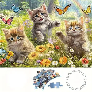 1000 Piece Cat Butterfly Puzzle, Large Adult Family Interactive Toy, DIY Home Decor Brain Challenge, Holiday Scene, Perfect Gift