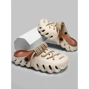 Unisex's Minimalist Casual Lace Up Clogs Shoes, Trendy Soft Non-slip Comfortable Clogs, Fashionable Shoes for Indoor & Outdoor Wear