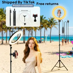 12’’ Video Light with 63’’ Extendable Tripod & Phone Holder - Perfect for Live Stream, Makeup, YouTube & TikTok - Essential Gear for March Madness, Spring Break & World Cup Content Creation!
