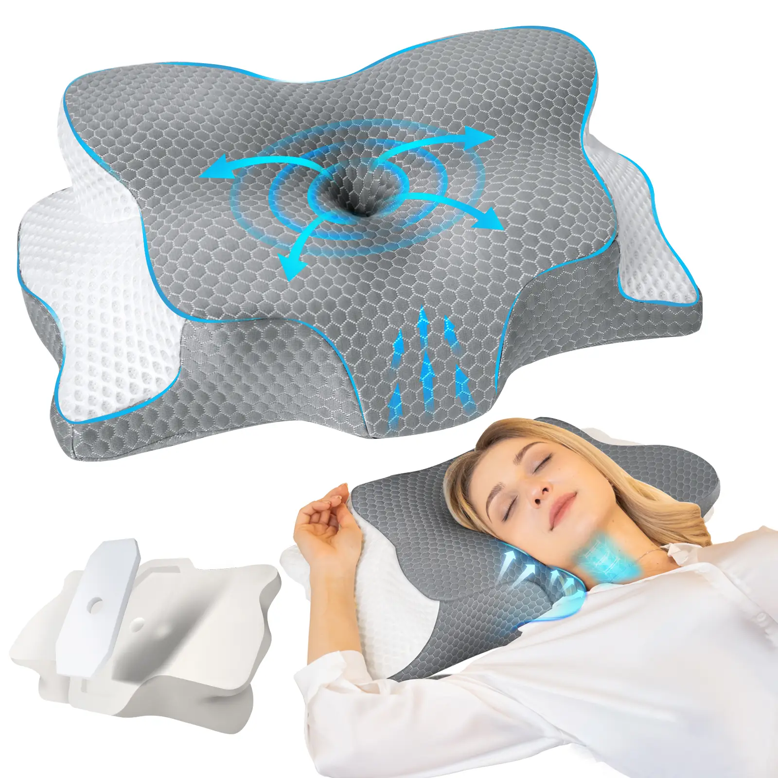 SAHEYER Memory Foam Neck Pillow, Soft Comfortable Contour Sleep Pillow for Home Daily Use, Ergonomic Pillow for Side Back Stomach Sleepers, Bedroom Ac