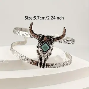 For Women Turquoise Western Cow Cattle Bangle Bracelet Jewelry Gift Head Decor Cuff