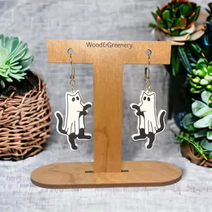 Ghost Cat Halloween Earrings Festive Earrings Spooky Season