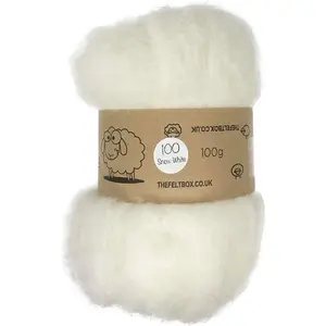 White #100 Felting Wool – 100g Carded Batt, Short Coarse Fiber Roving – Core or Finish Wool for Needle Felting & Crafts