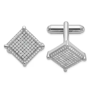 Brilliant Embers Sterling Silver Rhodium-plated 192 Stone Micro Pav’????????? CZ Cufflinks