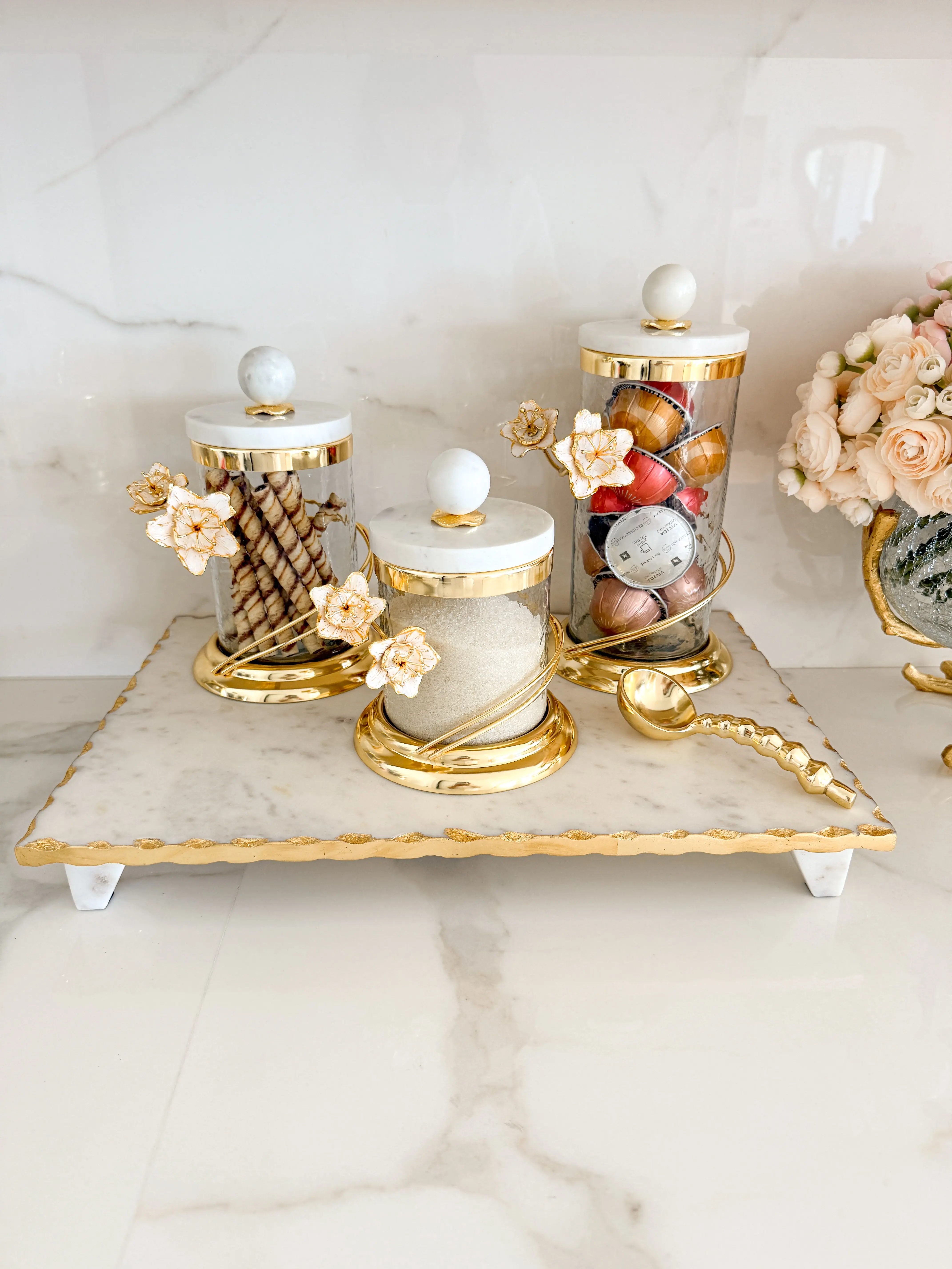 Marble Gold Wrapped Flower Canister