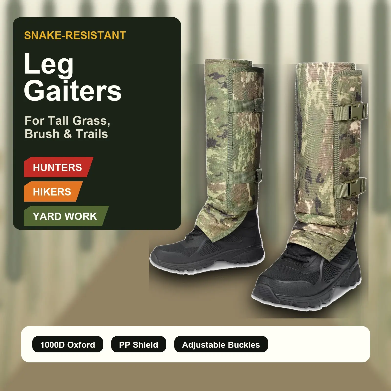 Snake Gaiters for Men & Women, Puncture-Resistant Outdoor Leg Guards for Hiking, Hunting, Yard Work & Camping