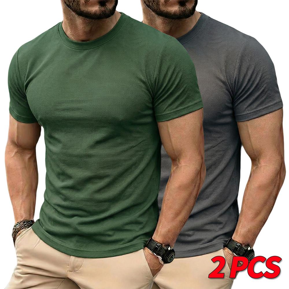 Pack of 5 men’s solid-color casual T-shirts—essential for summer outings. Skin-friendly and soft, they wick moisture, are breathable, quick-drying, lightweight, and comfortable—ideal for summer sports and fitness wear.