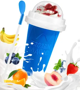 Slushie Cup, 1 Pack Slushy Maker Cup, Frozen Magic Squeeze Cups for Juice Milk Yogurt Ice Cream Make, DIY Smoothie Cooling Cup with Lid & Straw for Kids Friends Family (Blue)