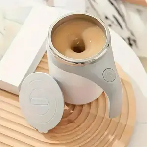 CoffeeCup 380ml Electric Coffee Mug with Lazy Rotating Magnet Design Stainless Steel Automatic Stirring Reusable Travel Mug White for Coffee Lovers - Beverage