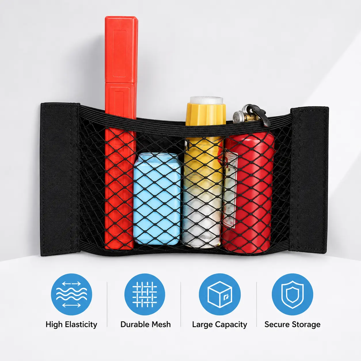 1 Count, Double Layer Elastic Car Trunk Mesh Storage Net, No Tool Required Organizer for Storing Small Items in Car Interior