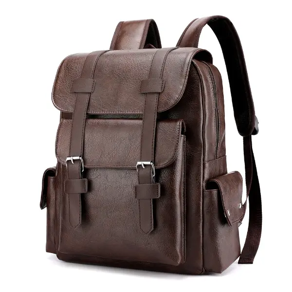 Vintage PU Leather Backpack for Men Women, Stylish Organized Daypack with 15.6" Laptop Compartment, Water-Resistant for Travel, Work & College, Stylish Daypacks, Travel Backpack Carrier, Adjustable Faux Leather Backpacks
